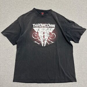 Throwdown Graphic T-Shirt‎ Faded MMA Combat Sports Y2K Crew Neck Black Mens XL